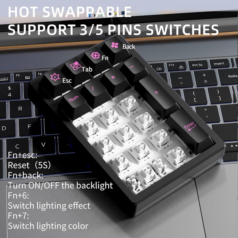 KEYCOOL K21 Mechanical Number Keypad Wireless Numeric Keyboard, Hot-swappable Bluetooth Numpad 5.0/2.4GHz, RGB Numerical Programmable Keyboard for Laptop Mac Win iOS Android - Image 4